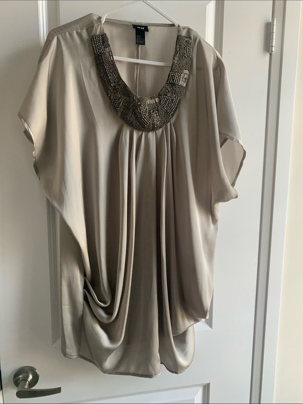H&M Taupe Beaded-Neck Tunic Top